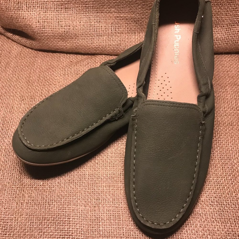 VGUC Hush Puppies Green Leather Slip-On Loafers